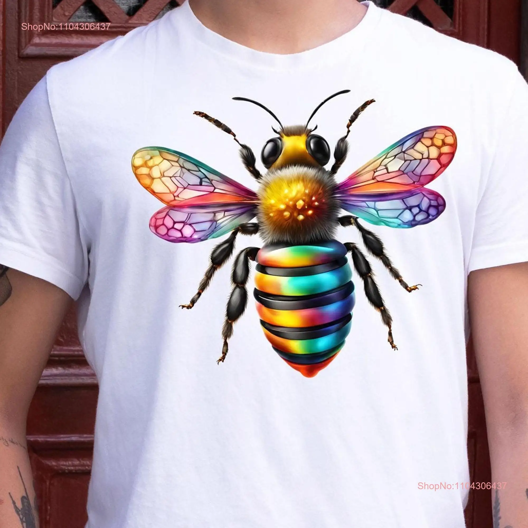 Rainbow Bee T Shirt Vibrant and Colorful Eye Catching Stunning Great for Nature Lovers long or short sleeves