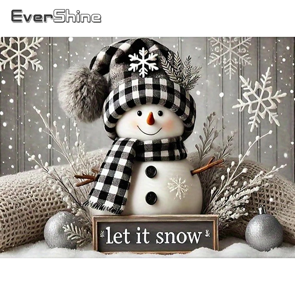 Evershine Voll Platz Runde Diamant Mosaik Schneemann Stickerei Winter DIY Neue Ankunft Brief Malerei Landschaft Dekor für Zuhause