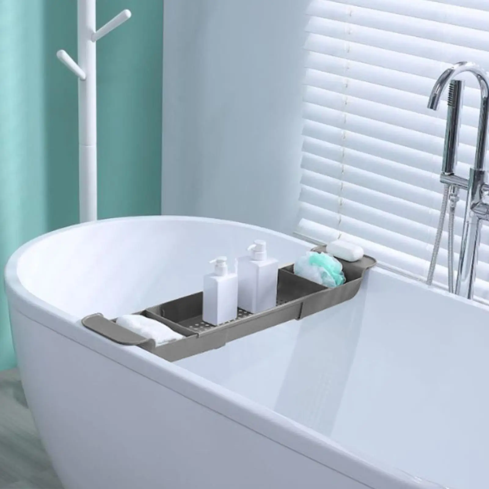 

Extendable Over Bath Rack| Durable Plastic Shower Caddy| Convenient Bathroom Storage for Soaps, Sponges, Bath Bombs