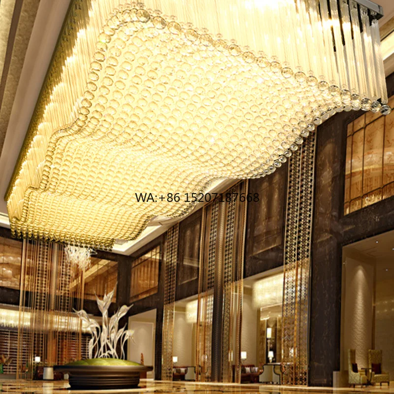 

Custom Modern Design Hotel Lobby Crystal Chandelier Large Rectangular Luxury 3D Printing for Villa Living Room Home Project