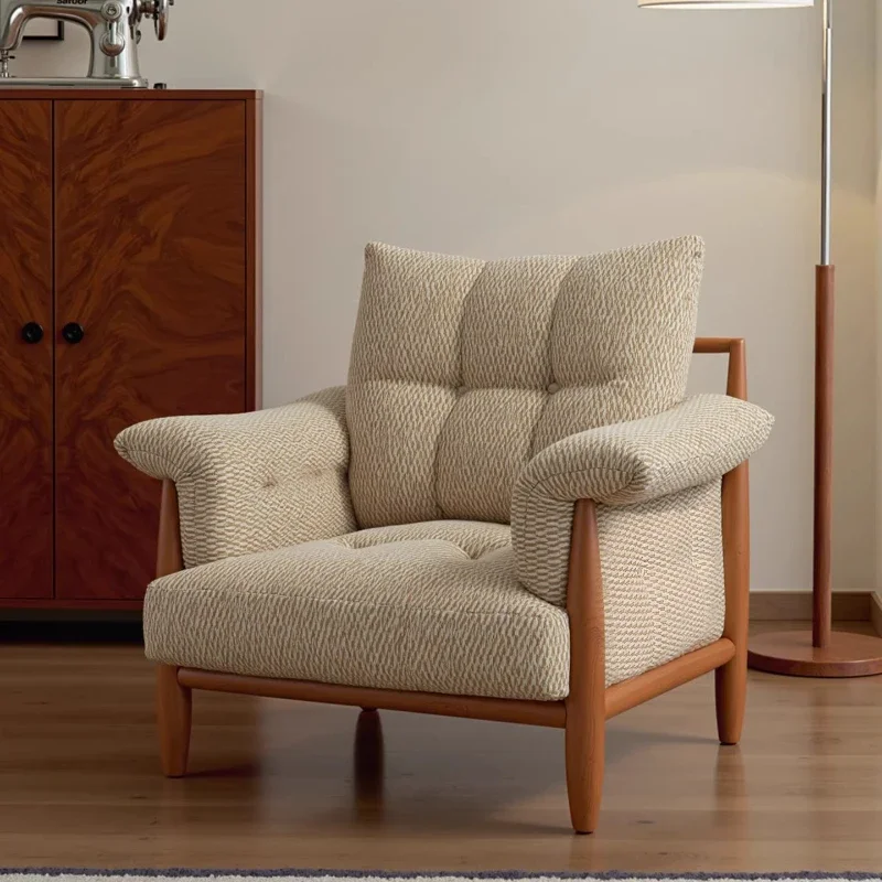 Sofa chair/French retro solid wood medium antique brown fabric single leisure chair