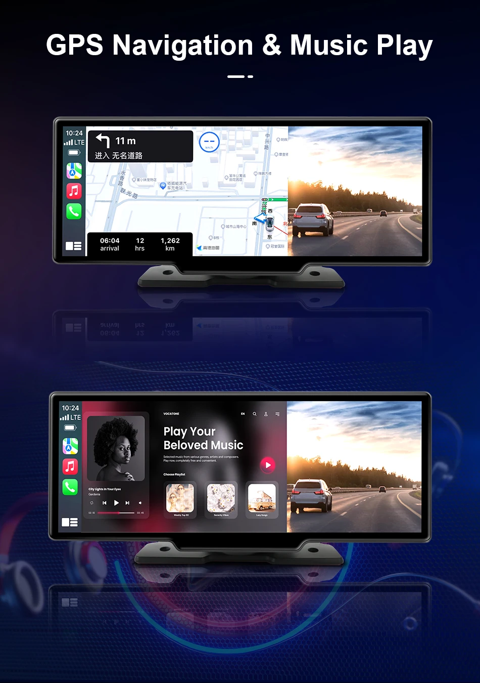 7/10,26 Zoll kabelloser Carplay-Bildschirm für Auto, 5G Wifi Dash Cam 4K Auto DVR, Android Auto Dual Lens GPS-Navigation Videorecorder, FM AUX – Detail 12