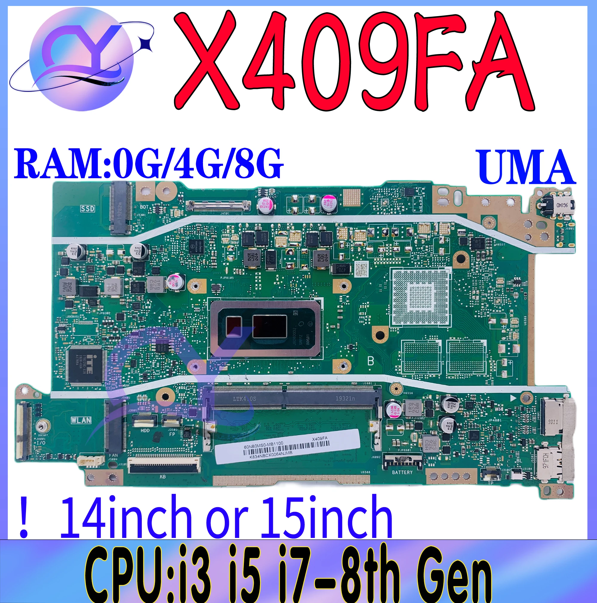 X409F Mainboard For ASUS X409FA X509FA F409F F509F X409FB X509FB X409FJ X409FL X509FL Laptop Motherboard  With I3 I5 I7