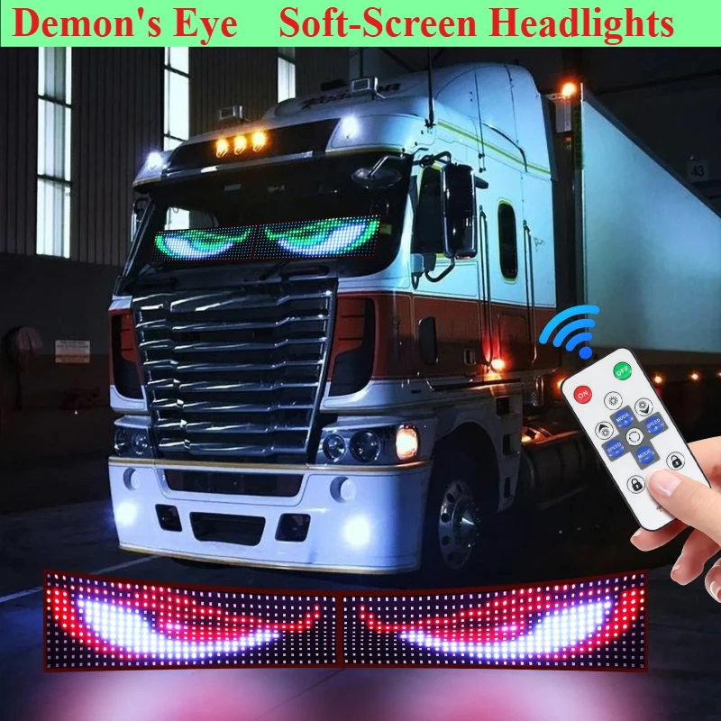 Soft Screen Foldable Dynamic Demon Big Eyes Light LED High-Brightness Beads With Remote Control for Large Trucks and Cars