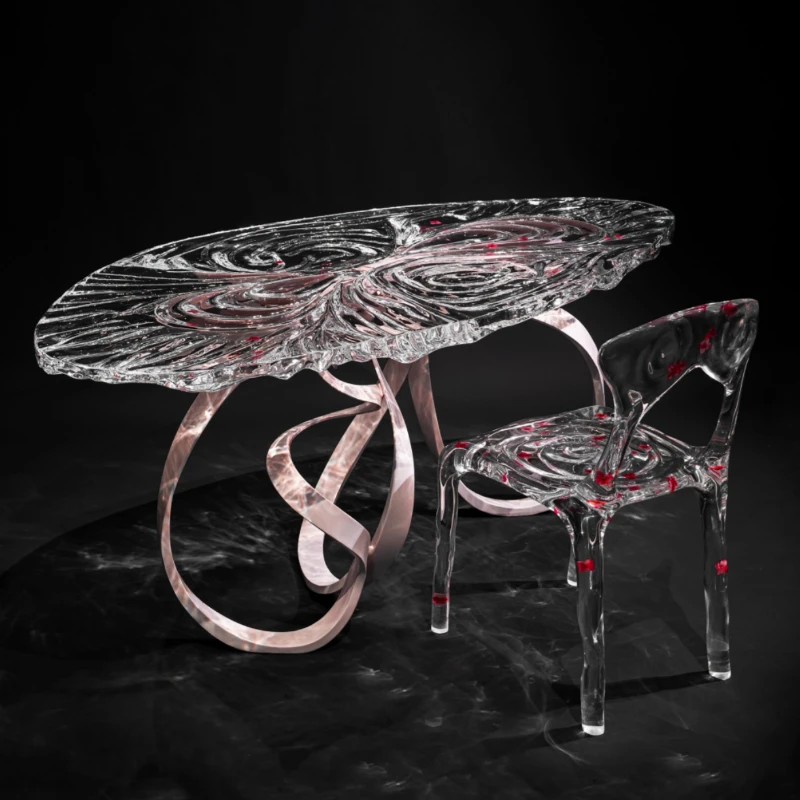 

Transparent platinum crystal acrylic tea table Living room tea Creative Italian tea table Restaurant Villa dining table