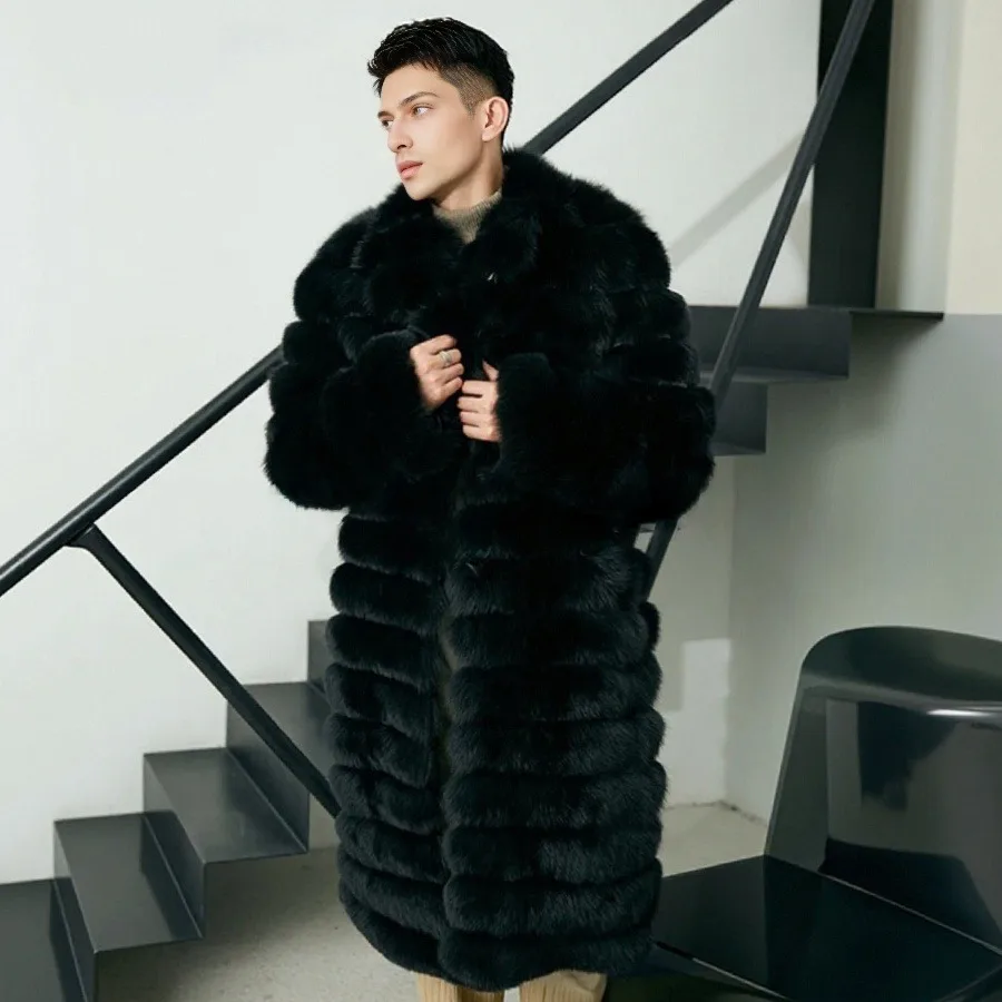 

Natural Fox Fur Coat For Men Real Fur Jacket High Quality Warm Winter Long Fox Fur Coat