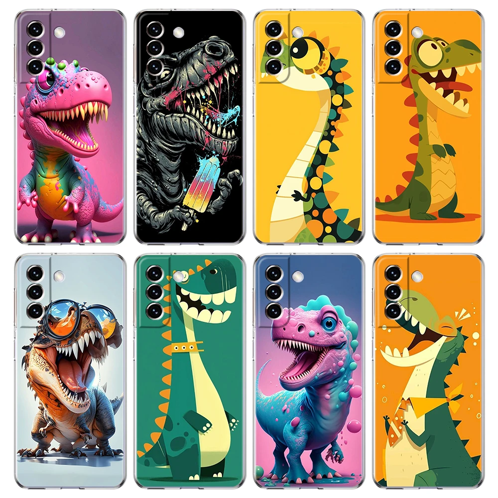 

Transparent Cover for Samsung Galaxy S25,S24,S23,S22,S21,S20,FE,Ultra,S10,S10E,S9,Plus,5G Phone Case Capas Cute Cartoon Dinosaur