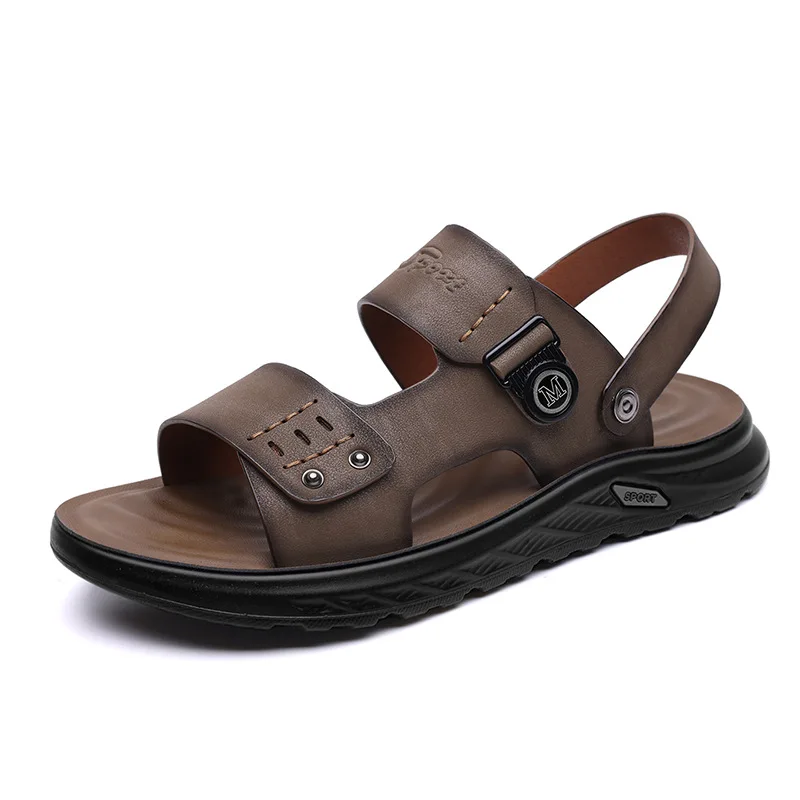 

Men's Two-Way Wear Sandals 2026 Summer New Designer Leather Sandals Male Fashion Casual Beach Driving Slipper Shoes for Man
