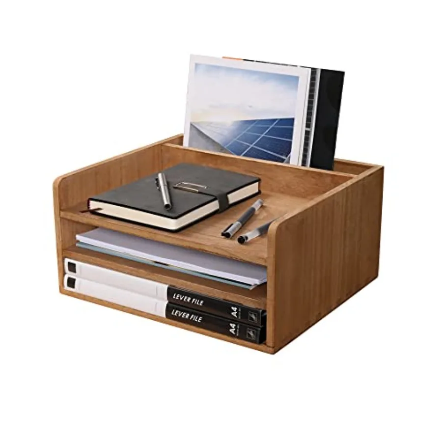 

3 Tier Desktop Letter Tray for Office Desk Organizer and Accessories - Wood File Folder Holder for Paper Document Organizer Mai