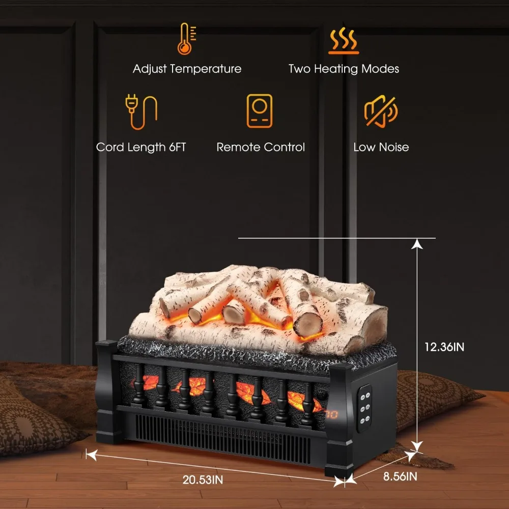 Flame Brightness Adjustable,Realistic Ember Bed,Overheating Protection for Home and Office Decor,1500W Whitish Gray logs