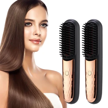 Image Cordless Hair Straightener Hot Heating Comb Professional Electric Brush for Hair Smoothing Iron Negative Ion Nourish Hair Care