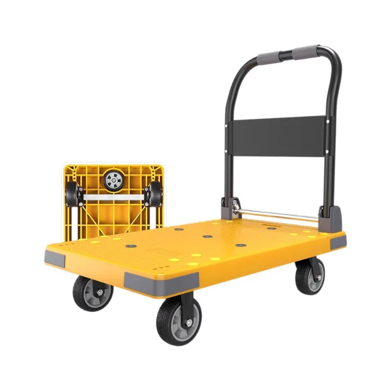 

Silent hand push flatbed cart folding trolley truck pulling goods heavy duty trailer universal wheel tool cart