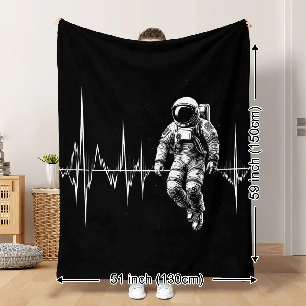 Universe Astronaut Electrocardiogram Pattern Flannel Blanket Warm Cozy Printed Throw Blanket for Living Room Bedroom