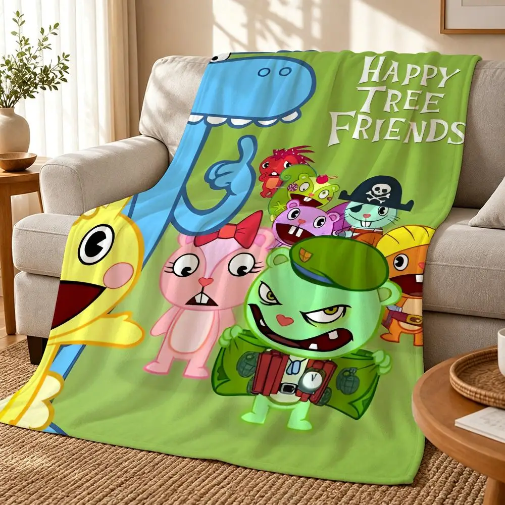 Cute cartoon art Happy T-Tree F-Friends Throw 240g flannel blanket, suitable for sofas, beds, offices, exquisite gift blankets