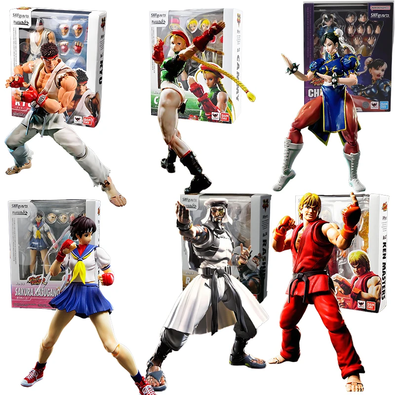 BANDAI ORIGINAL SHF STREET FIGHTER GHUN-LI GUILE AKUMA RYU KEN MASTERS RAINBOW MIKA Anime Action Figures Toys Boys Girls Kids