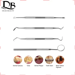 Juego de Herramientas dentales de acero inoxidable, utensilios de maquillaje para blanquear los dientes, raspador, espejo, saludable, profesional, 4 unidades