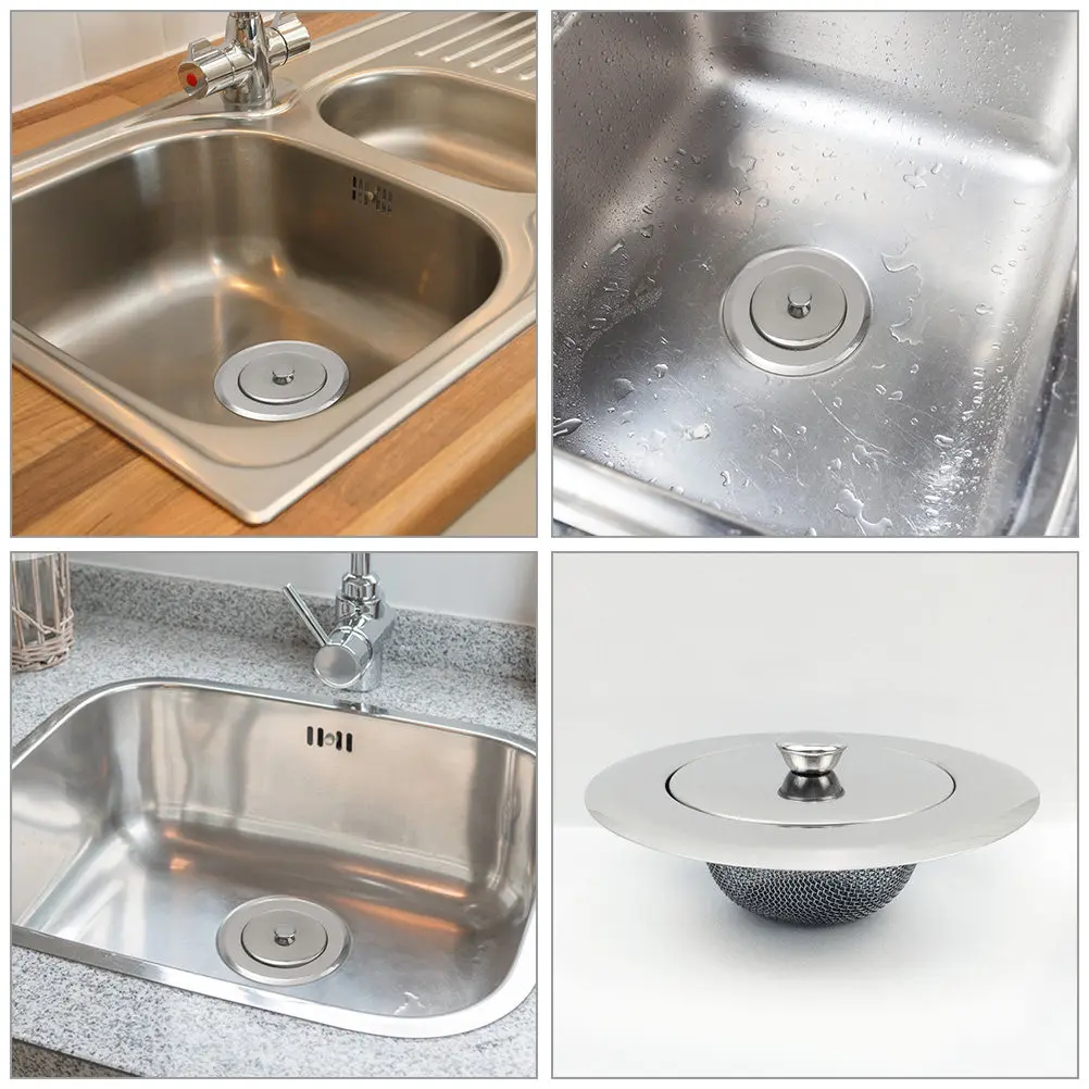 1Set Kitchen Sink Strainer Stopper Set Stainless Steel Drain Filter for Food Waste Prevention Fruit Washing Water Retention Sink