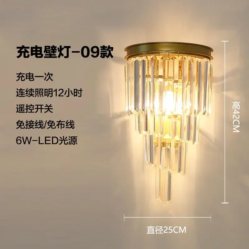 2025 Rechargeable Battery Wall Lamp Wiring Free Crystal Wall Lamp Light Luxury Modern For Living Room Golden Led Wall Sconce Lam image 3