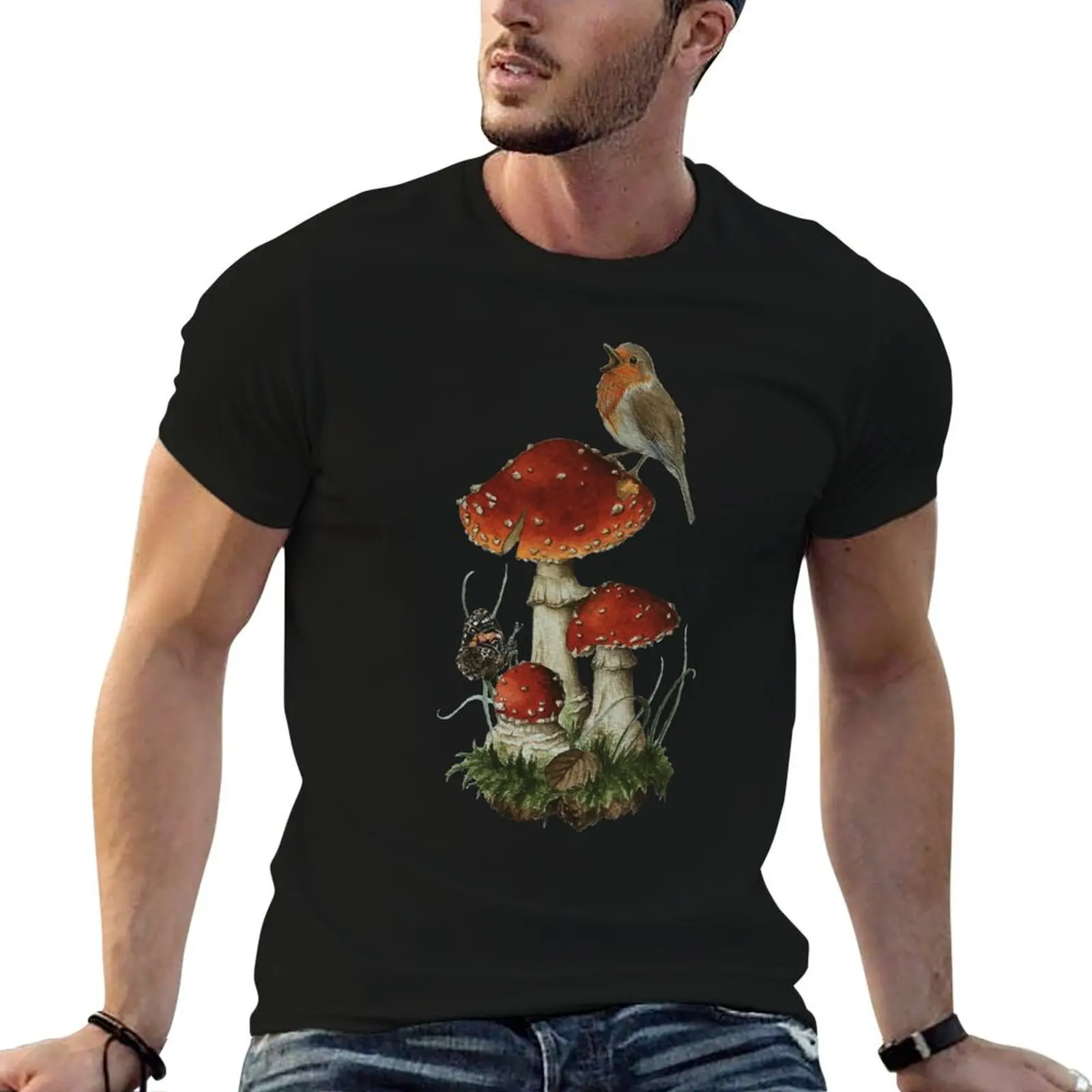 Fly agaric mushroom watercolour T-Shirt t shirt custom print man t shirt summer t shirts for man pack white T-shirt