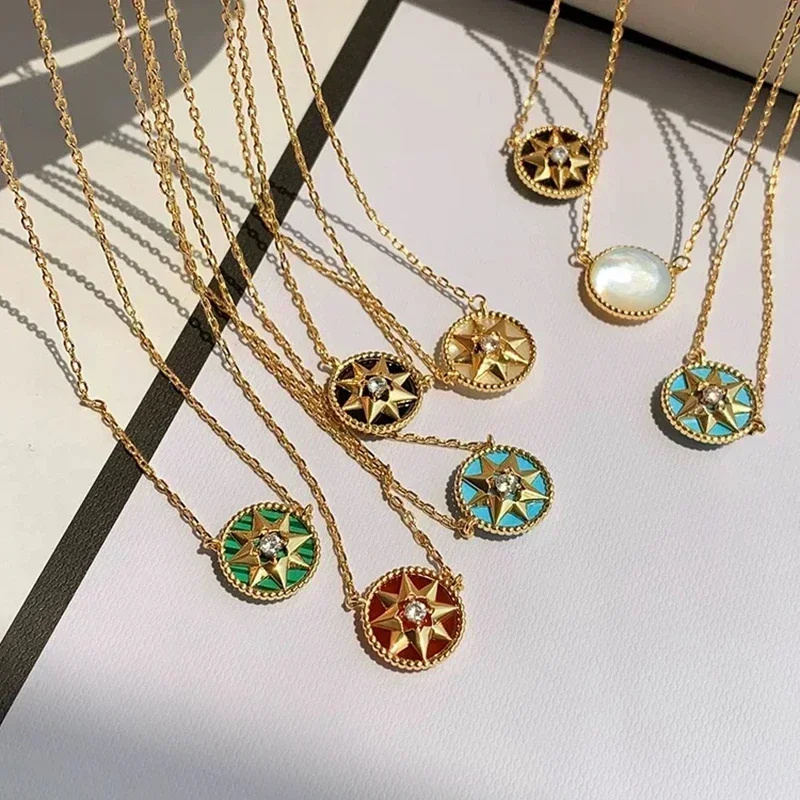 

925 Silver Classic Malachite Turquoise Meteor Compass Necklace For Women Luxury Designer Fashion Fine Jewelry Free Shipping