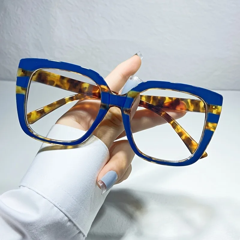 Neue modische große quadratische Anti-Blaulicht-Brille mit flachem Spiegel und zweifarbigen Gläsern