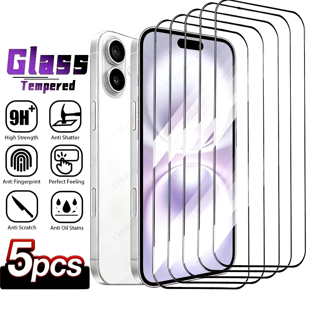 

5Pcs Full Cover Ultra HD Tempered Glass for iPhone 17 16 15 14 Pro Max Air 13 12 11 Pro 16 15 Plus Anti-Scratch Screen Protector