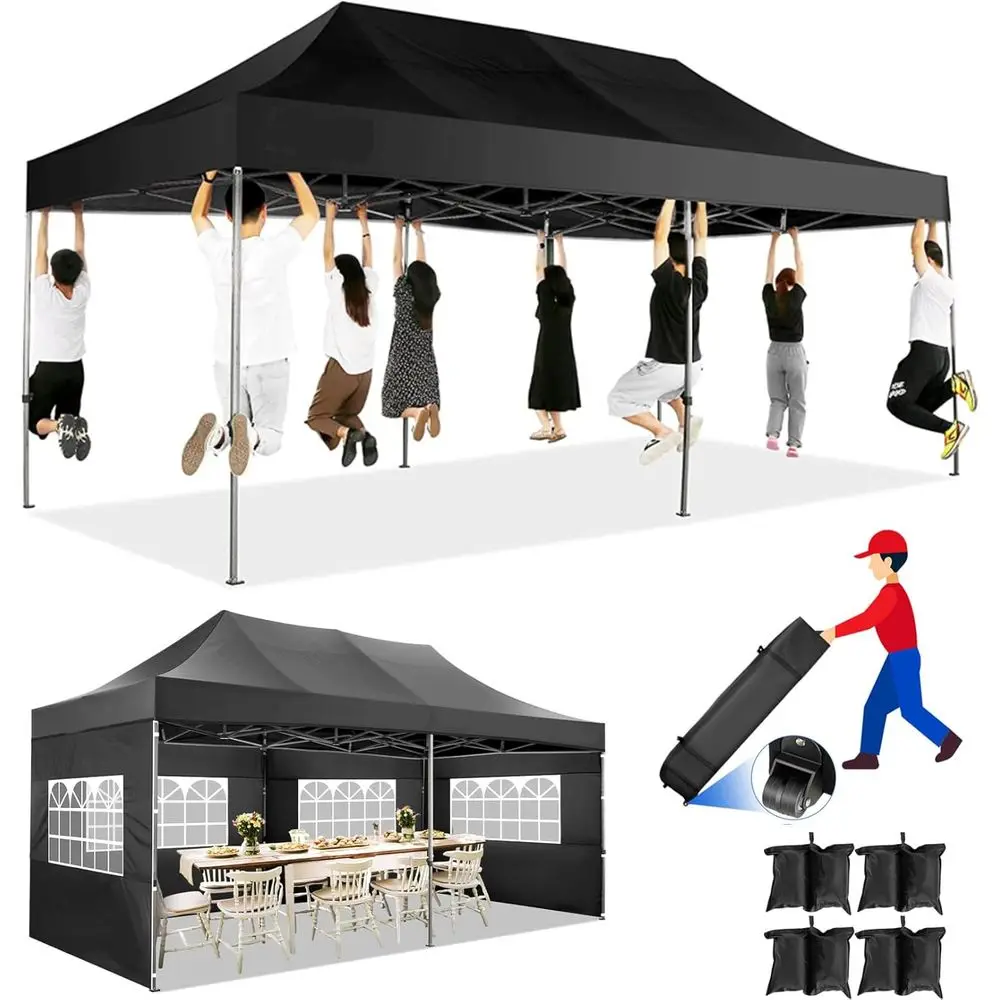 

up Tent 10x20 Heavy Duty Gazebo with 6 Sidewalls, UP 50+ All Weather Waterproo Commercial Outdoor Wedding Party Tents with Rolle