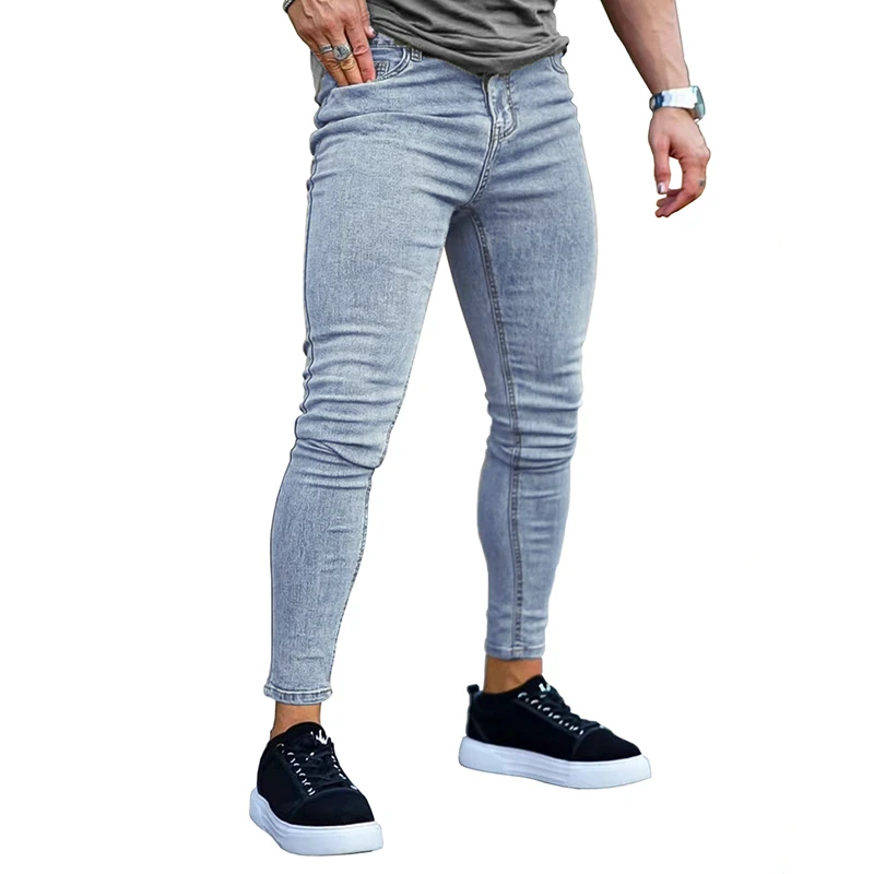 men's dropship custom label logo high quality y2k zipper high skinny denim jeans pants for men streetwear clothing