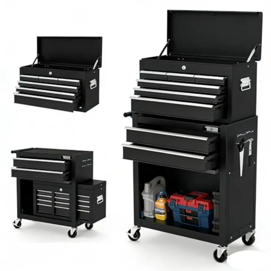 

8-Drawer Rolling Tool Chest w/Lock, Tool Storage Cabinet w/Wheels, Detachable Top, Drawers and Drawer Liners, Tool Organizer Bo