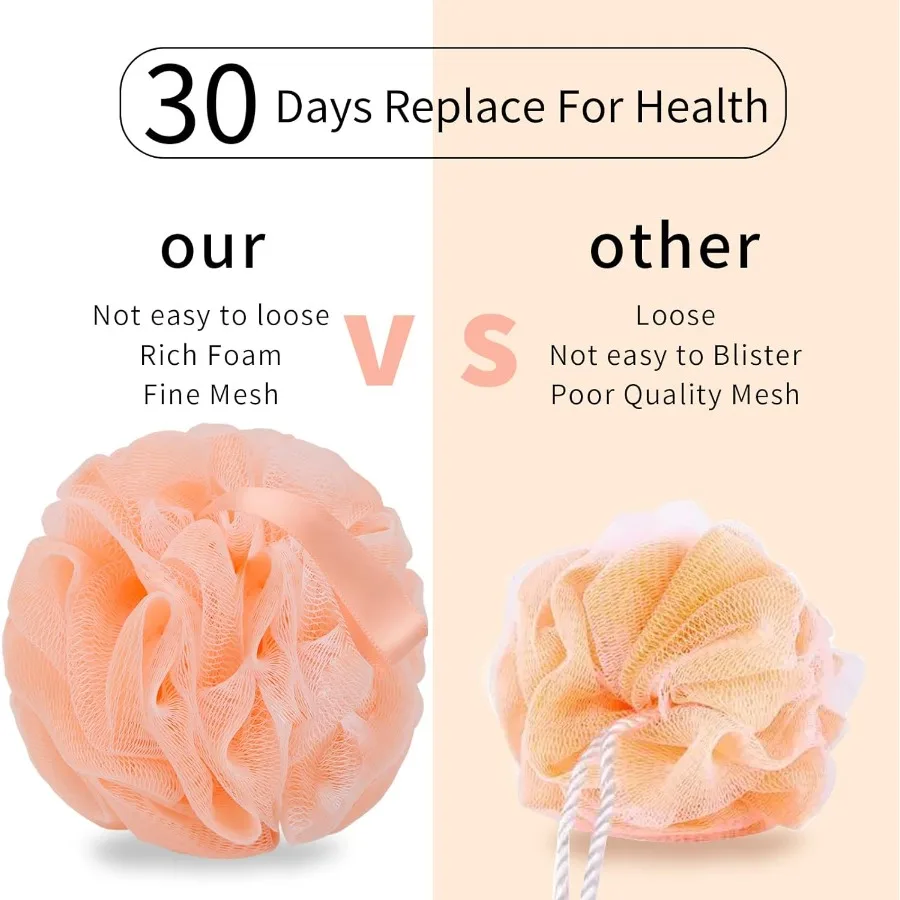4 عبوات من إسفنجة حمام اللوف الملونة لتنظيف الجسم، وسادة شبكية لتقشير الجسم للنساء والرجال، كرة استحمام ناعمة ومتينة #5