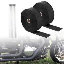 2pcs 5m x 2.5cm Black Exhaust Heat Wrap Roll for Motorcycle Fiberglass Heat Shield Tape with Stainless Ties