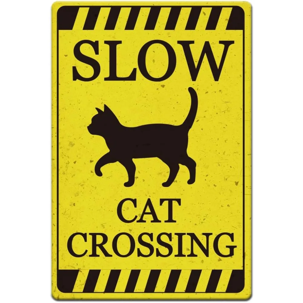 Schwarze Katze Metallblechschild Vintage Katze Erinnerung Blechschilder Retro Langsam über Metallplakette Katzen Eisen Wandkunst Poster Old Fashion