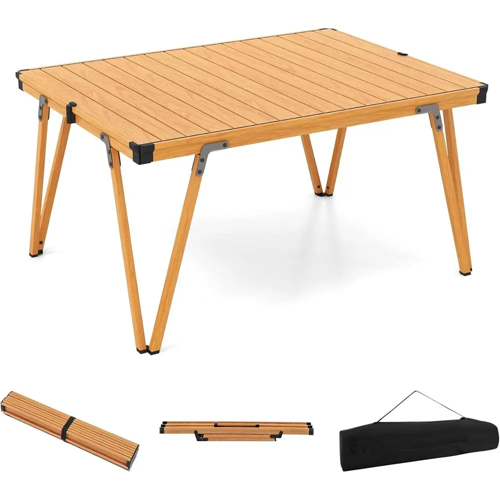 Compact Foldable Picnic Table with Storage, Lightweight Portable Outdoor Table for Camping, Beach, and Backyard (Brown)