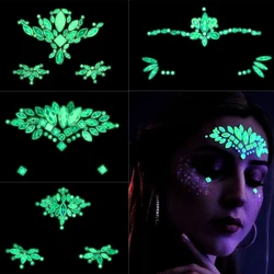 3D Rhinestone Luminous Face Tattoo Stickers Glitter Crystal Makeup Jewelry Sticker on Face Glow in the Dark Party Face Body Deca