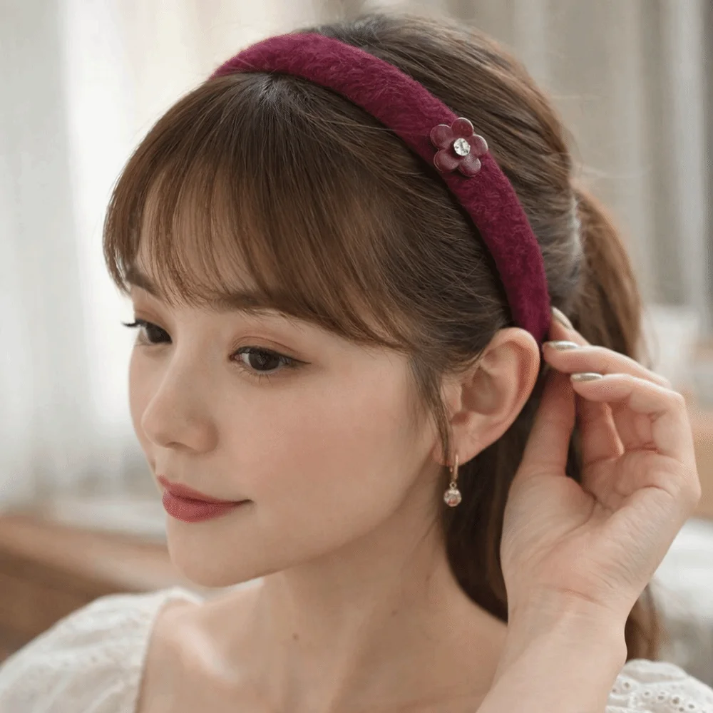 

Korean Style Retro Headband Vintage Exquisite Flower Knitted Hair Band Headwear Non-Slip Thin Edge Hairband Wash Face