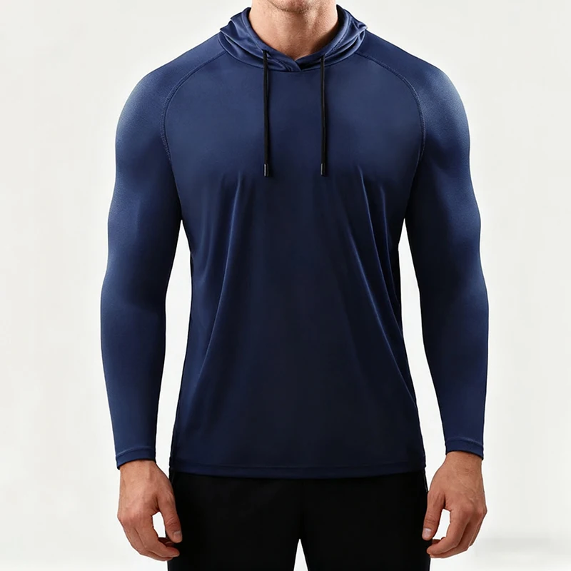 Running Long Sleeve T Shirt Men Sportswear Hooded T-shirt Elastic Jersey Gym Fitness Male Tops Tee Training Sport Tracksuit Men image 2