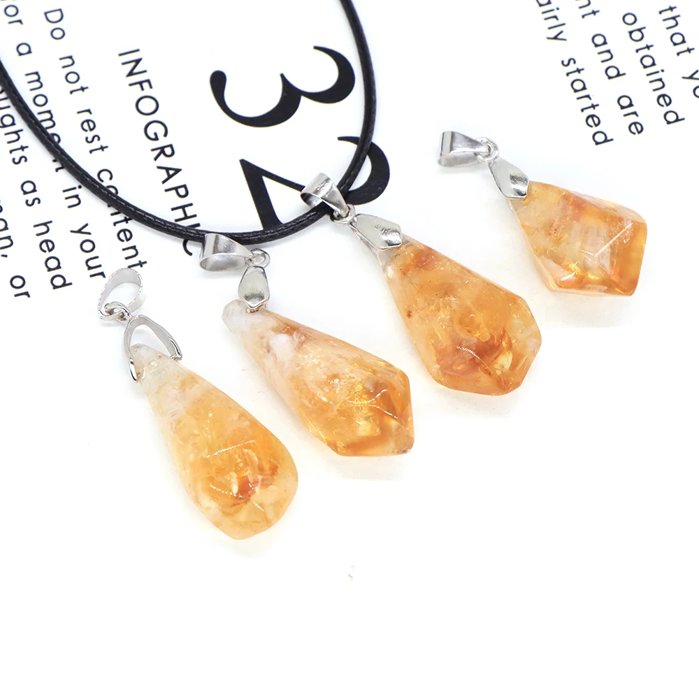 

Natural Brazilian Rough Citrine Point Pendants, Reiki Healing Crystal Lucky Gem Necklace, Jewelry Accessories with Delicate Rope