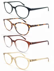 Round Reading Glasses Women Readers Eyeglasses Classic Frame Flexble Plastic Spring Hinge Lightweight Wear with Diopter +1.0~4.0