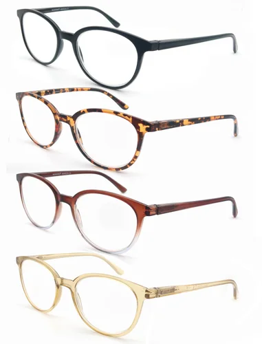 Gafas de lectura redondas para mujer, anteojos para lectores, montura clásica, bisagra de resorte de plástico flexible, uso ligero con dioptrías + 1,0 ~ 4,0
