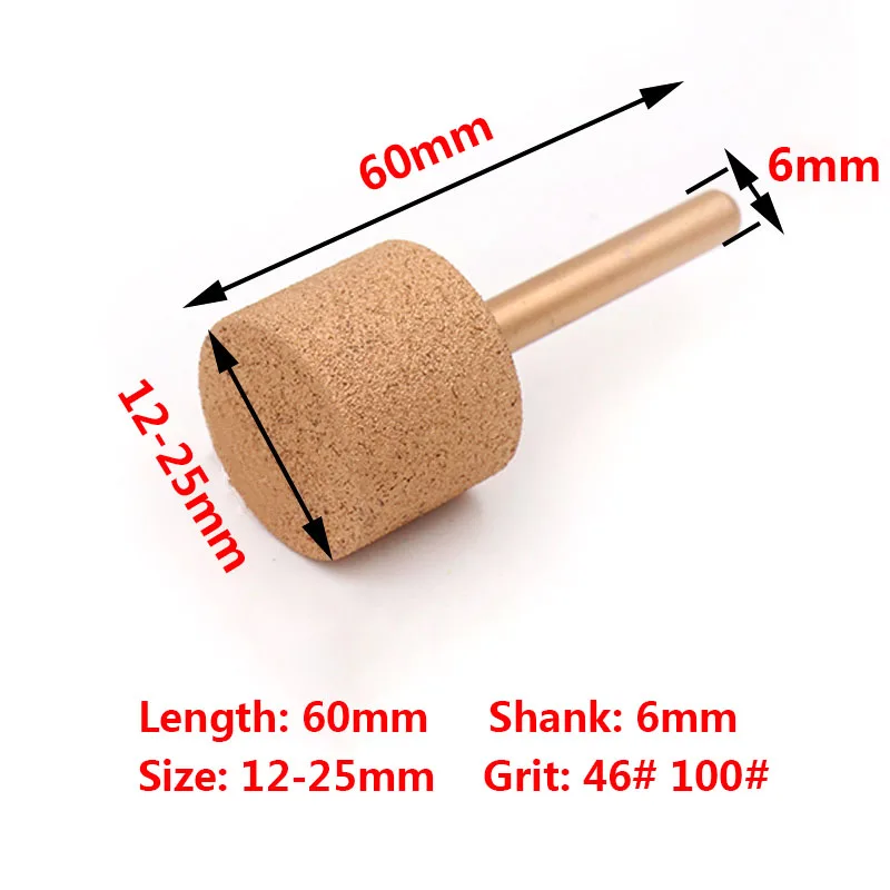 6mm Shank 12-25mm Brazed Cylindrical Diamond Grinding Flat Head Wheel Burr Grinding Engraving Bit Drill 46 100 Grit