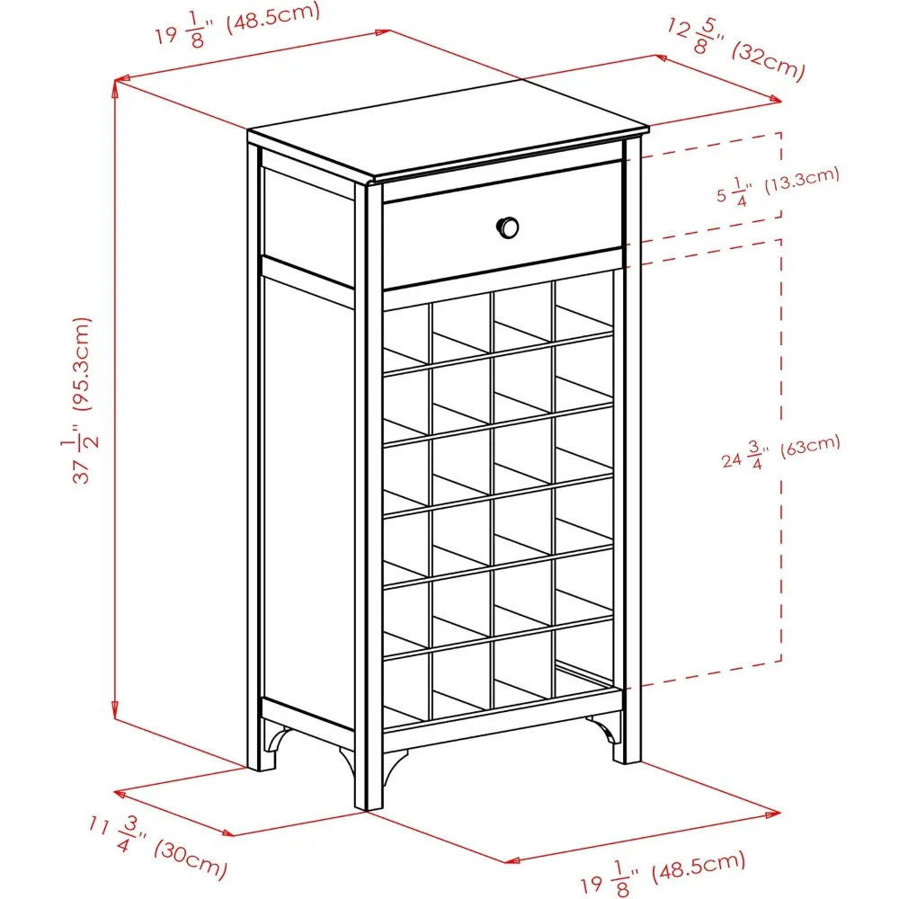 Coffee Bar Cabinet Heavy Duty Wine Cabinet with Drawer 19.09W X 12.6D X 37.52H-Inches, Solid and Composite Wood Dark Espresso