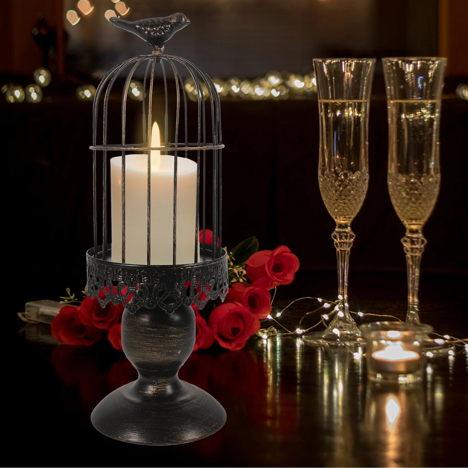 

Birdcage Holder Metal Vintage Style Decorative Candlestick for Birthday Banquet Festival Home Tabletop Decoration