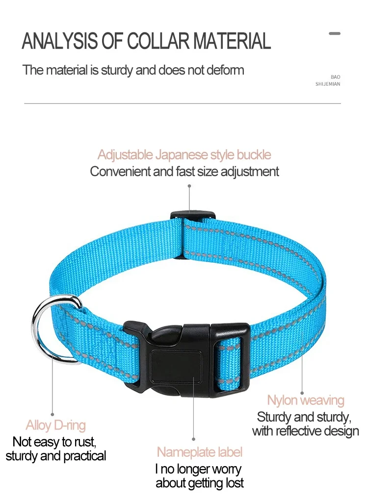 1 x reflektierendes Hundehalsband mit Schnalle, verstellbare Sicherheits-Nylonhalsbänder für kleine, mittelgroße und große Hunde – Detail 10