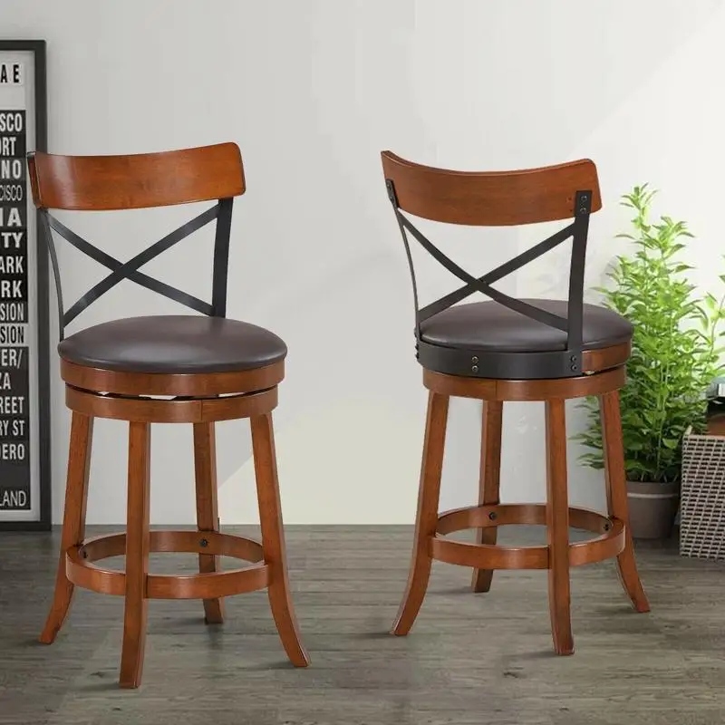 

Set of 2 Bar Stools 360-Degree Swivel Dining Bar Chairs with Rubber Wood Legs-25 inch