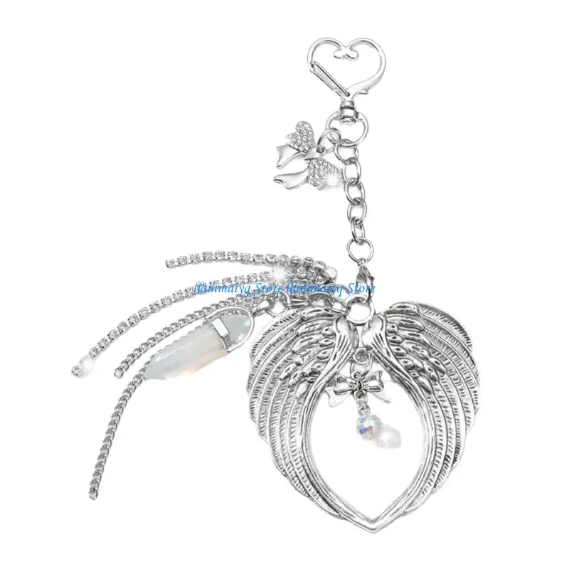 573B Metal Gothic Keychain Featuring Bows Angel Design Stylish Bag Pendant for Practical and Fashionable Charm Decoration