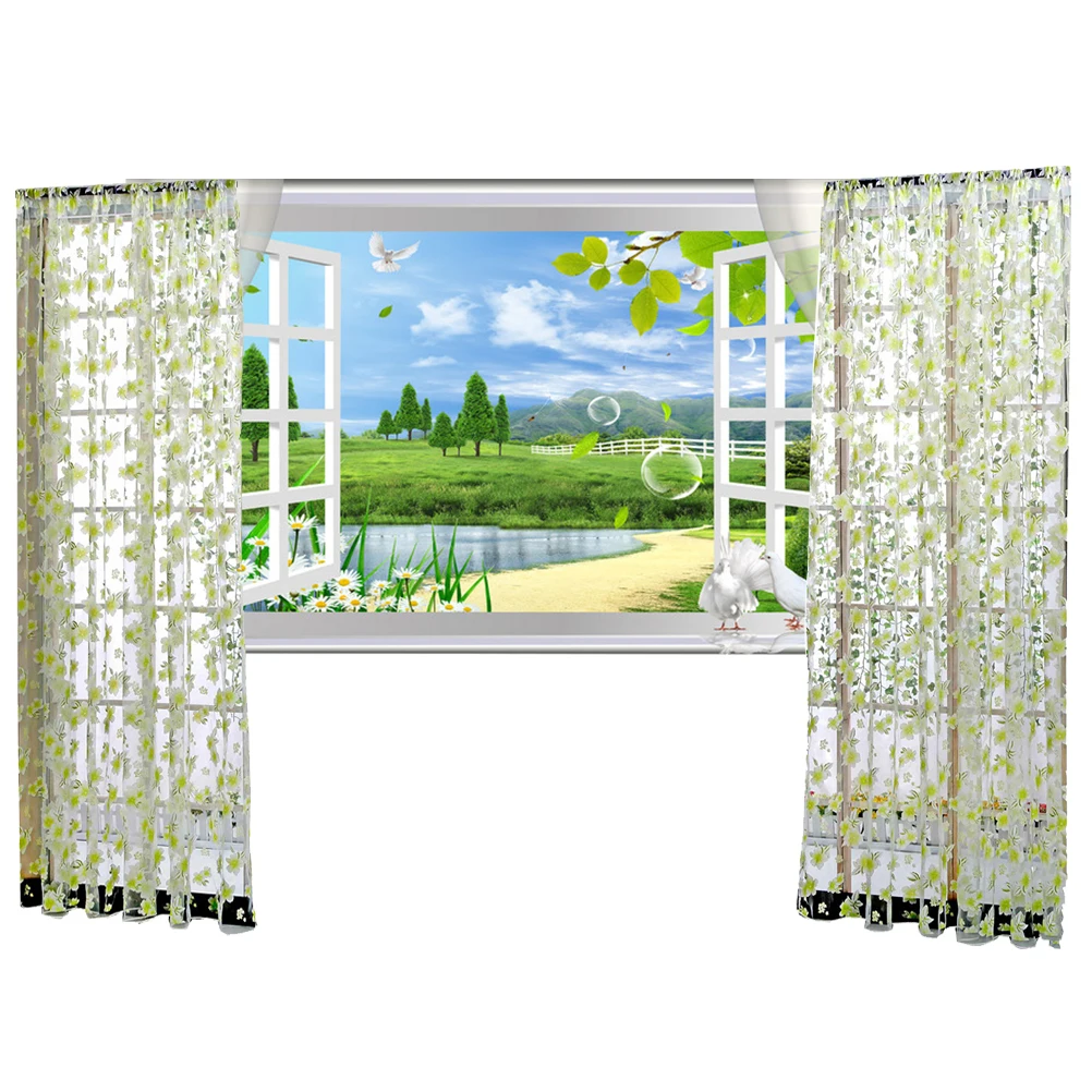 

1*2M Flowers Leaves Pattern Curtains For Bedroom Living Room Office Window Gauze Light Translucent Elegant Drapes Net Sliding