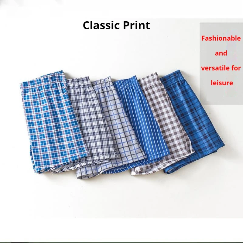 Men Underwear Boxers Shorts Men\'s Panties Cotton Sleep Underpants Lattice Shorts Plaid Loose Comfortable Plus Size Home Clothes