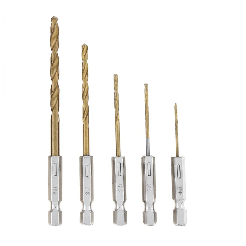 High Performance Drill Bit Set of 5 Pieces with Hex Shank Engineered from Heat Treated Steel for Long Lasting Use