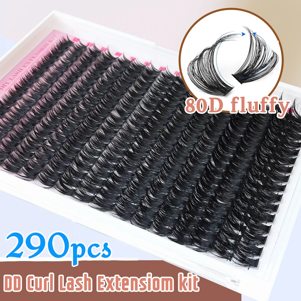 Kit de pestañas clusters voluminosas y esponjosas – 200/290/666 cluster 80D100D, ¡looks de fiesta espectaculares! Mezcla de largos seleccionados 2