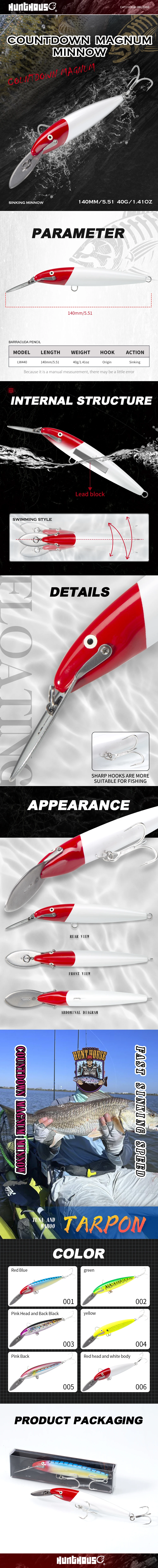 Hunthouse Metalllippe Minnow Angelköder 140 mm 40 g Countdown Magnum sinkender Trolling harter Köder Salzwasser für Blues Thunfisch Tackle – Detail 4